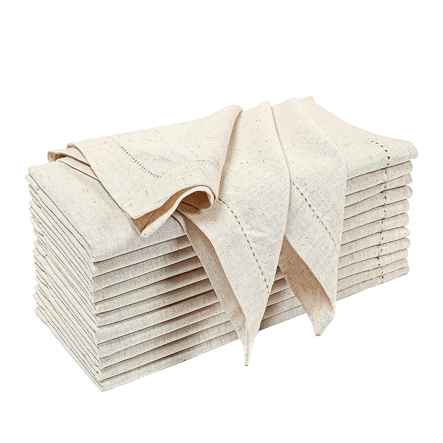 GFI LINEN CLUBS Cotton Flax Linen Cloth Dinner Napkin - Pack of 12 Natural Premium Hemstitched Napkins, 20x20 Inch, Machine Washable, Reusable Table Cloth for Dining, Parties, Weddings & Everyday Use