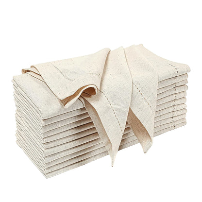 GFI LINEN CLUBS Cotton Flax Linen Cloth Dinner Napkin - Pack of 12 Natural Premium Hemstitched Napkins, 20x20 Inch, Machine Washable, Reusable Table Cloth for Dining, Parties, Weddings & Everyday Use