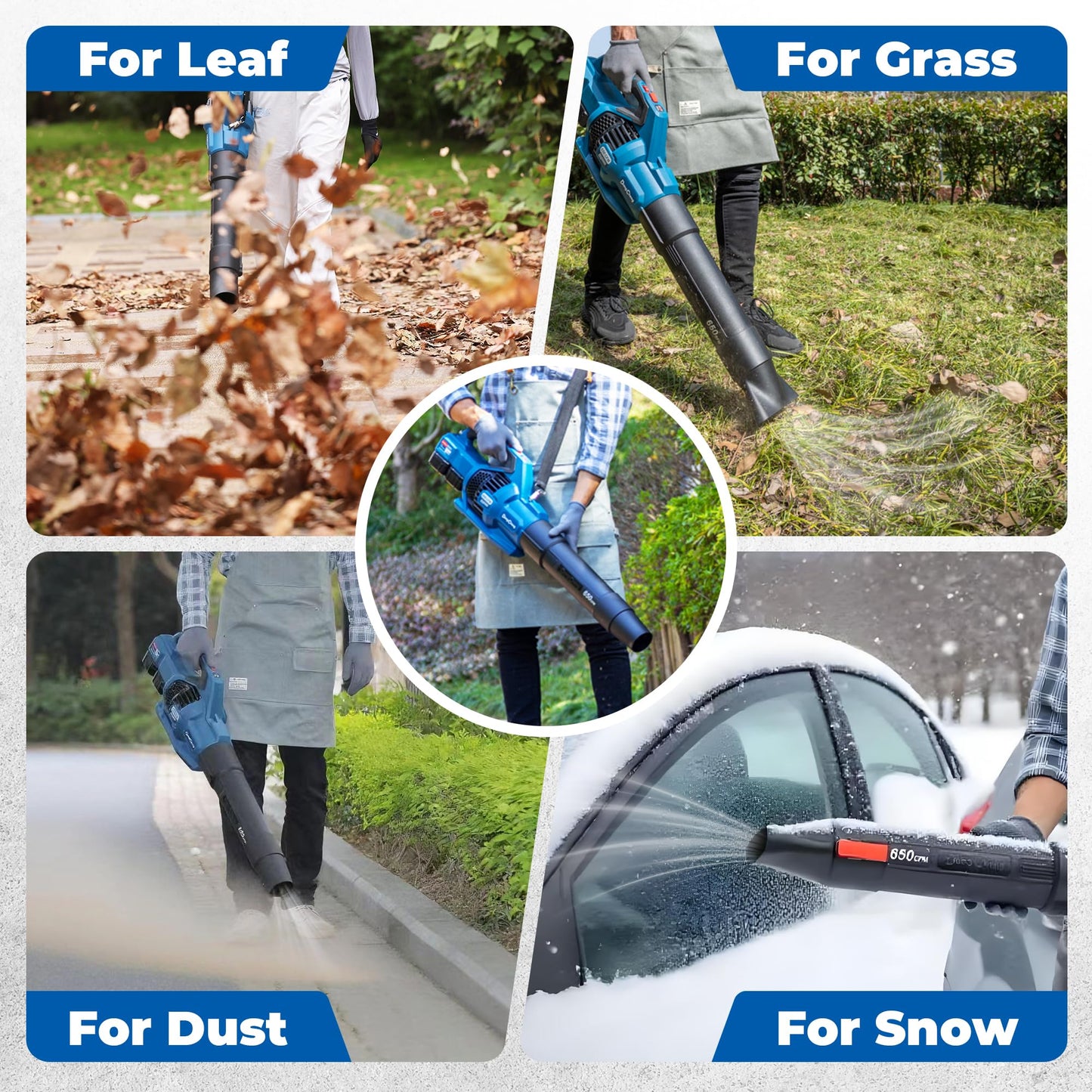 Dong Cheng Brushless Cordless Leaf Blower, 40V Battery Powered Blower with 2 * 4.0Ah Batteries & Charger, 650 CFM High-Efficiency Blower for Sidewalks, Driveways, Town Care, Blowing Leaves and Snow