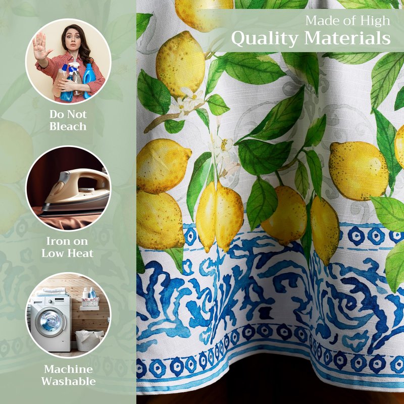 Maison d' Hermine Table Cloth Round Table 100% Cotton 63 Round Inches Tablecloth Reusable Decorative for Dining Kitchen Room Farmhouse Home Gifts for Mothers Day Spring Summer - Cedrat