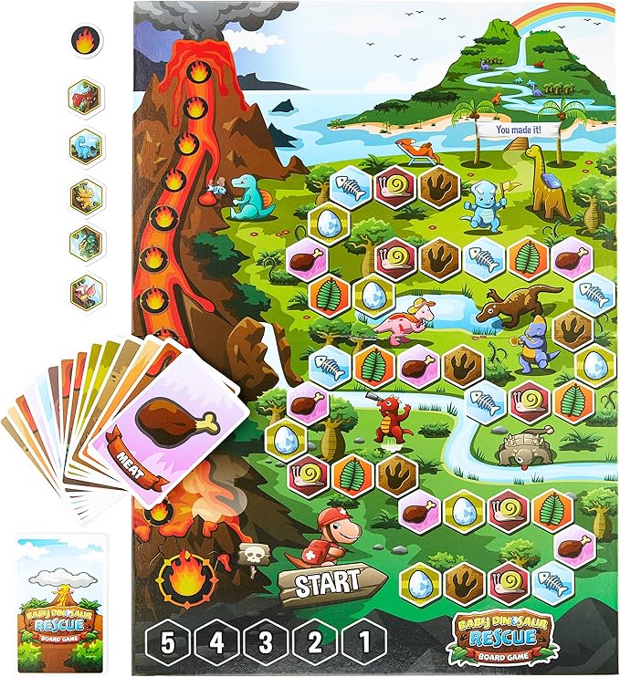 Baby Dinosaur Rescue Board Game – Cooperative Dinosaur Adventure Game for Kids Ages 4+ – Work Together to Save The Baby Dinos – Easy to Learn – Fun Family Board Game