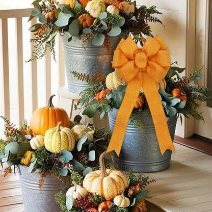 Autumn Wreath Bow - Orange Decorative Bow for Fall Harvest & Thanksgiving Decor | 10"x22"