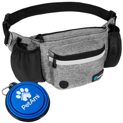 PetAmi Dog Fanny Pack, Treat Pouch for Dog Walking, Training, Built in Poop Bag Dispenser, Water Bottle Holder, Collapsible Bowl, Pet Treat Waist Belt for Hiking, Running, Kibbles (Camo Black)