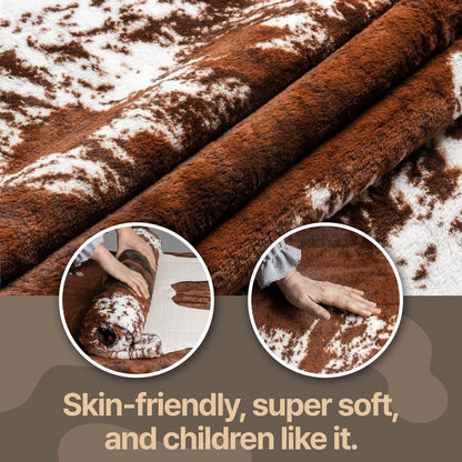 CONBEN Faux Cowhide Rug Large (4.3ft x 5.6ft) - Non-Slip Backing, Cow Print Decor - Fireplace Hearth Rug, Wall Art Farmhouse, Western Floor Rugs for Living Room, Bedroom, Dining Area or Office