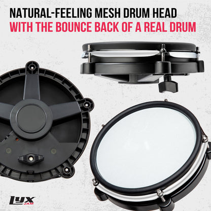 LyxJam 7-Piece Electronic Drum Kit, Professional Drum Set with Real Mesh Fabric, 209 Preloaded Sounds, 50 Play-Along Songs, Recording Capability, Cymbals & Kick Pedal, Drum Sticks And Key Included