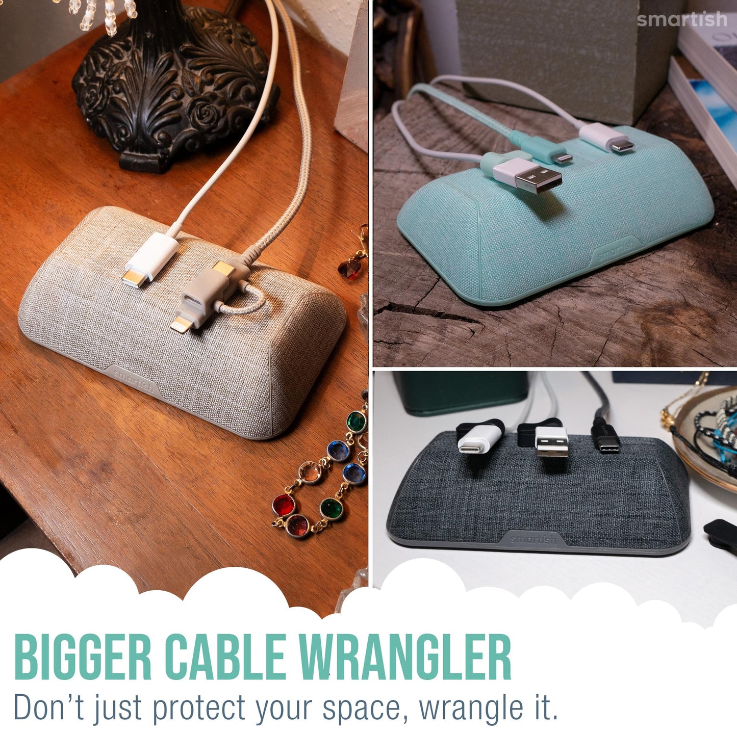 Smartish® Magnetic Cord Holder - Cable Wrangler Organizer with Magnet Clips for Charger Management on Desktop, Nightstand, or Side Table for All Cables, USB-C, Lightning Cables - Lightly Toasted Beige