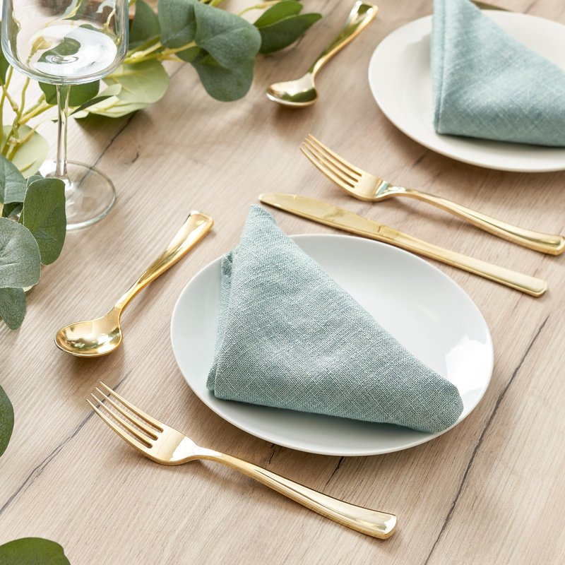 MATANA - 180 Gold Plastic Silverware Set (60 Knives 60 Forks 60 Spoons) Bulk Reusable Gold Plastic Cutlery Utensils for Party, Wedding, Dinner, Heavy Duty