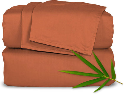 Pure Bamboo Queen Sheets - Luxuriously Soft & Cooling 100% Organic Viscose Bed Set | Terracotta Color