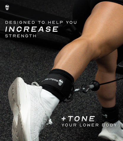 Gymreapers Ankle Straps (Pair) For Cable Machine Kickbacks, Glute Workouts, Lower Body Exercises - Adjustable Leg Straps with Neoprene Padding (Black, Pair)