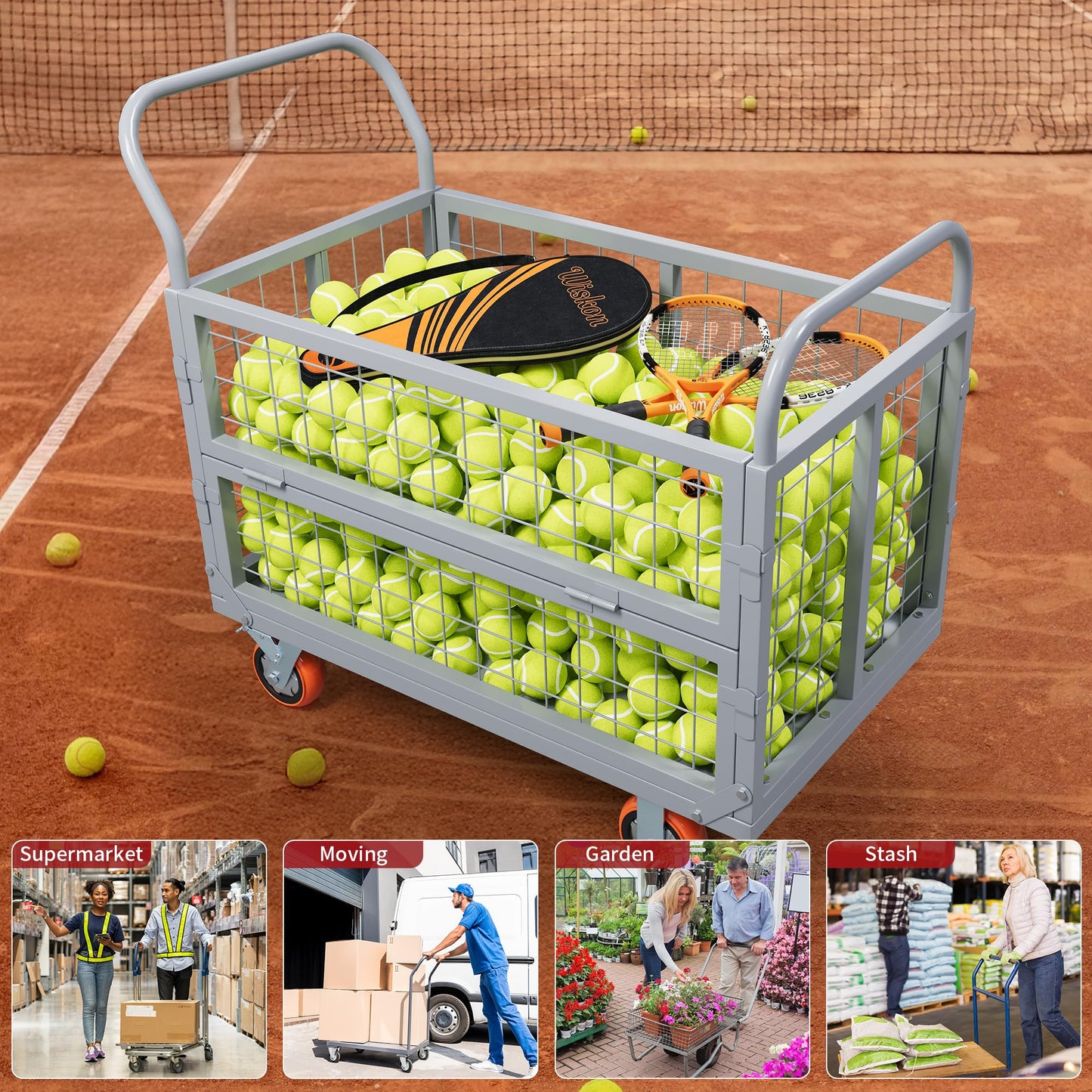 YITAMOTOR 2000lbs Platform Truck Cart with Cage, 6-in-1 Foldable Heavy Duty Hand Truck Flatbed Cart with 6" Swivel Casters, Multi-Functional Push Dolly for Grocery, Laundry, Warehouse, Storage