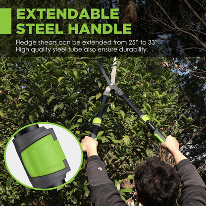 WORKPRO Extendable Hedge Shears, 25"-33" Manual Hedge Clippers, Professional Bush Cutter, Gardening Pruners Scissors, Hedge Trimmers, Shears Gardening Tools for Pruning Borders & Shrubs