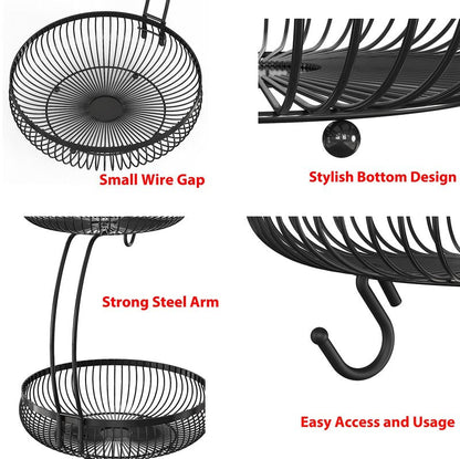 Simple Houseware 2-Tier Countertop Fruit Basket with Banana Hanger, Black