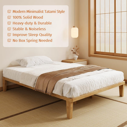 IOTXY Queen Platform Bed Frame - 12 Inch Solid Wood Mattress Foundation Base with Heavy-Duty Support Slats & Legs, Rubberwood Queen-Size Bedframe