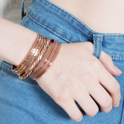 Touchstone Copper Bracelets | Gift for Men Women |Adjustable 100% Pure Solid Real Magnetic Jewelry | Handmade Bracelet Set Combo | Rope Braided Tibetan Bangles. Set of 3 Different Designs