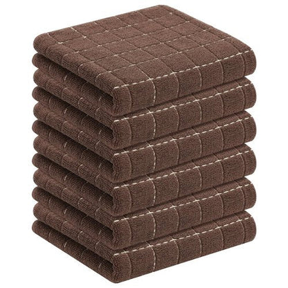 Homaxy 100% Cotton Terry Kitchen Towels(Brown, 13 x 28 inches), Checkered Designed, Soft and Super Absorbent Dish Towels, 6 Pack