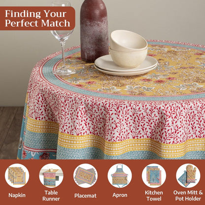 Maison d' Hermine Table Cloth Round Table 100% Cotton 69 Round Inches Tablecloth Reusable Decorative for Dining Kitchen Room Farmhouse Home Gifts for Mothers Day Spring Summer - Marquise