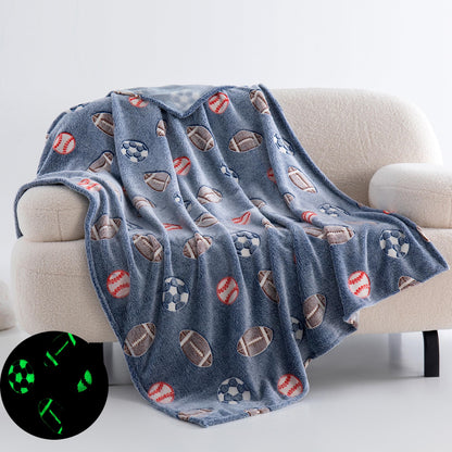 QSTEHEML Soccer Glow in The Dark Blanket,Football Gifts Toys for Kids Boys Age 3-12 Years Old, Birthday Gifts Luminous Sports Throw Blanket 50"×60"