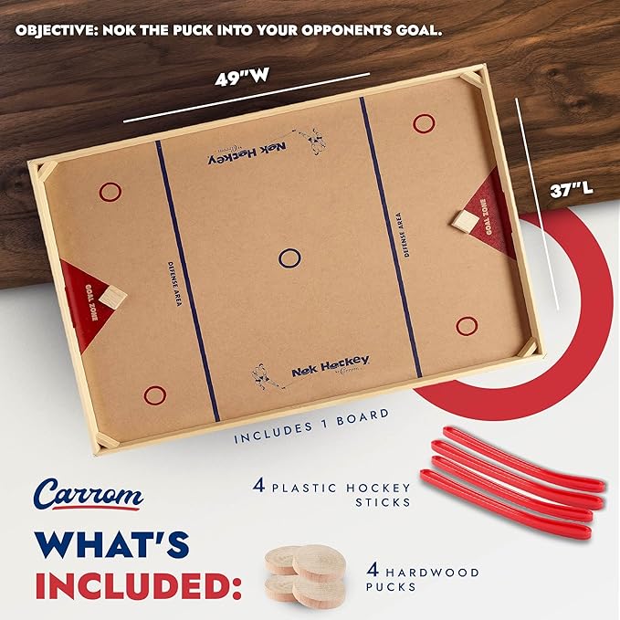 Carrom Champion Nok Hockey Game (Large) — Wooden Board Games for Adults &amp Children — Indoor and Outdoor Games for Family — Sports Board Games