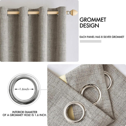 MIULEE Linen Curtains - 100% Blackout Thermal Insulated Drapes - Greige | 52x90 Inches (2 Panels)