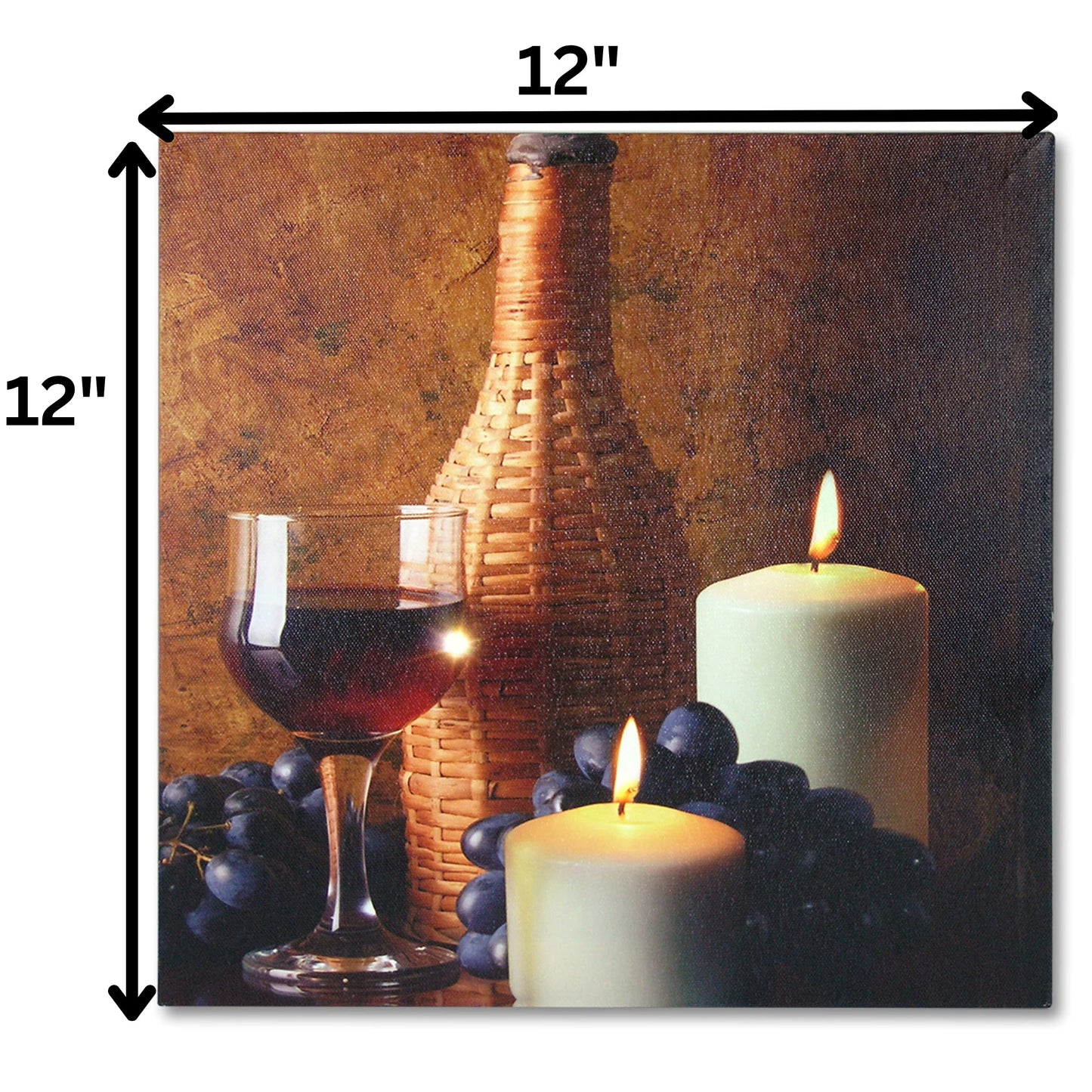 BANBERRY DESIGNS LED Wall Art Candles and Wine Glasses Lighted Canvas Picture, Wine Themed Wall Decor for Kitchen, Dining Room, Bar or Lovers Gift, 12 x 12 Inch, Requires 2 AA Batteries