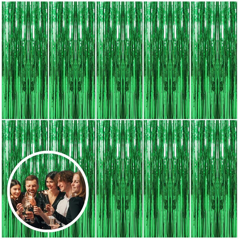 10 Pack Green Streamers Backdrop Jungle Party Decorations Foil Fringe Backdrop Curtains Photo Booth Backdrop for Birthday Dinosaur Animal St Patrick's Day Football Christmas Party Decorations