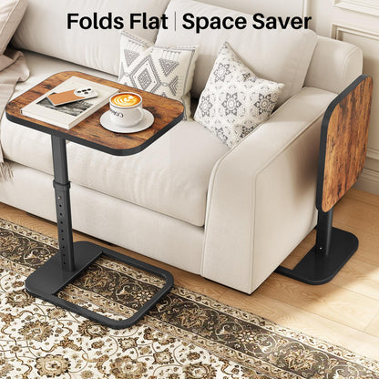 Kitstorack TV Tray Table, Adjustable Height & Flip-Top & Rounded Metal Corners, Snack Table for Couch, Sofa, Bed, Chair, Living Room, C Shaped End Side Table for Eating, Dinner or Laptop, Small Spaces
