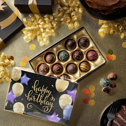 Happy Birthday Chocolates - 12 Assorted Milk & Dark Chocolate Truffles - Gourmet Box - Birthday Gifts for Women & Men, 6 oz