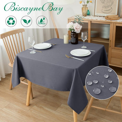 Biscaynebay Textured Fabric Square Tablecloths 70x70 Inches, Dark Grey Water Resistant Card Table Cloth Folding Table Cover for Dining, Kitchen, Wedding and Parties etc. Machine Washable