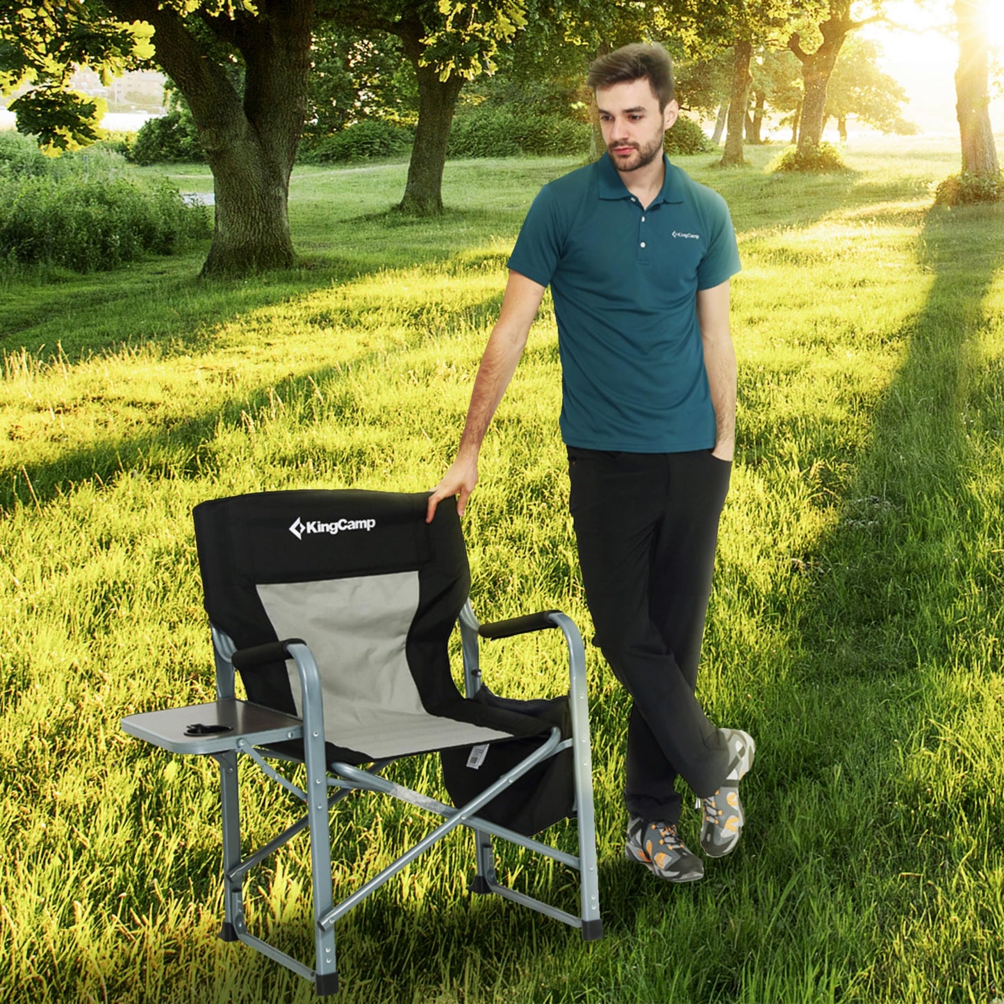 KingCamp Heavy Duty Camping Director Chair Outdoor Folding Chairs for Adults Oversized Camp Chair with Side Table, Cooler Bag, Padded Arms, for Fishing Sports Beach Picnic, Iron, Support 330lbs