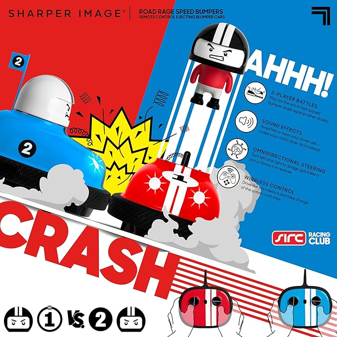 Sharper Image Road Rage Remote Control Cars Mini RC Speed Ejector Bumper Cars 2 Player Head to Head Battle Game with Ejecting Drivers Sounds &amp Lights Fun Indoor Kids Toys for Ages 6 and Up