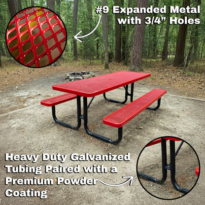 6' Rectangular Heavy-Duty Expanded Metal Green Picnic Table