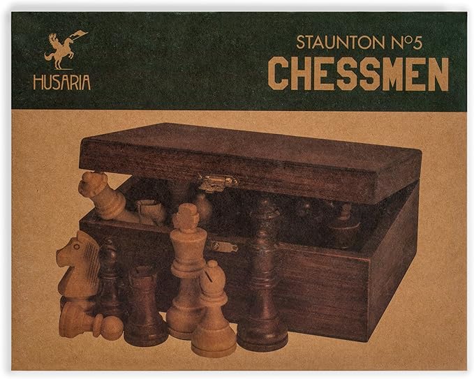 Husaria Staunton Tournament No. 5 Chessmen with 2 Extra Queens and Wooden Box 3.5-inch Kings