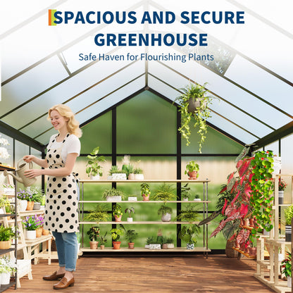 Greenhouse, 6x8 Ft Outdoor Greenhouses, Greenhouse Kit, Portablee Greenhouses with Ground Nails and Vent Windows, Sliding Lockable Door, Polycarbonate Green House for Outside Garden Backyard, Black