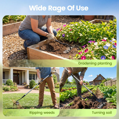 Iron Weeding Rake with Long Handle - Upgraded 5 Teeth Weed Puller Tool, Heavy Duty Manual Weeder Remover Tool for Weeding, Cultivating & Soil Aeration