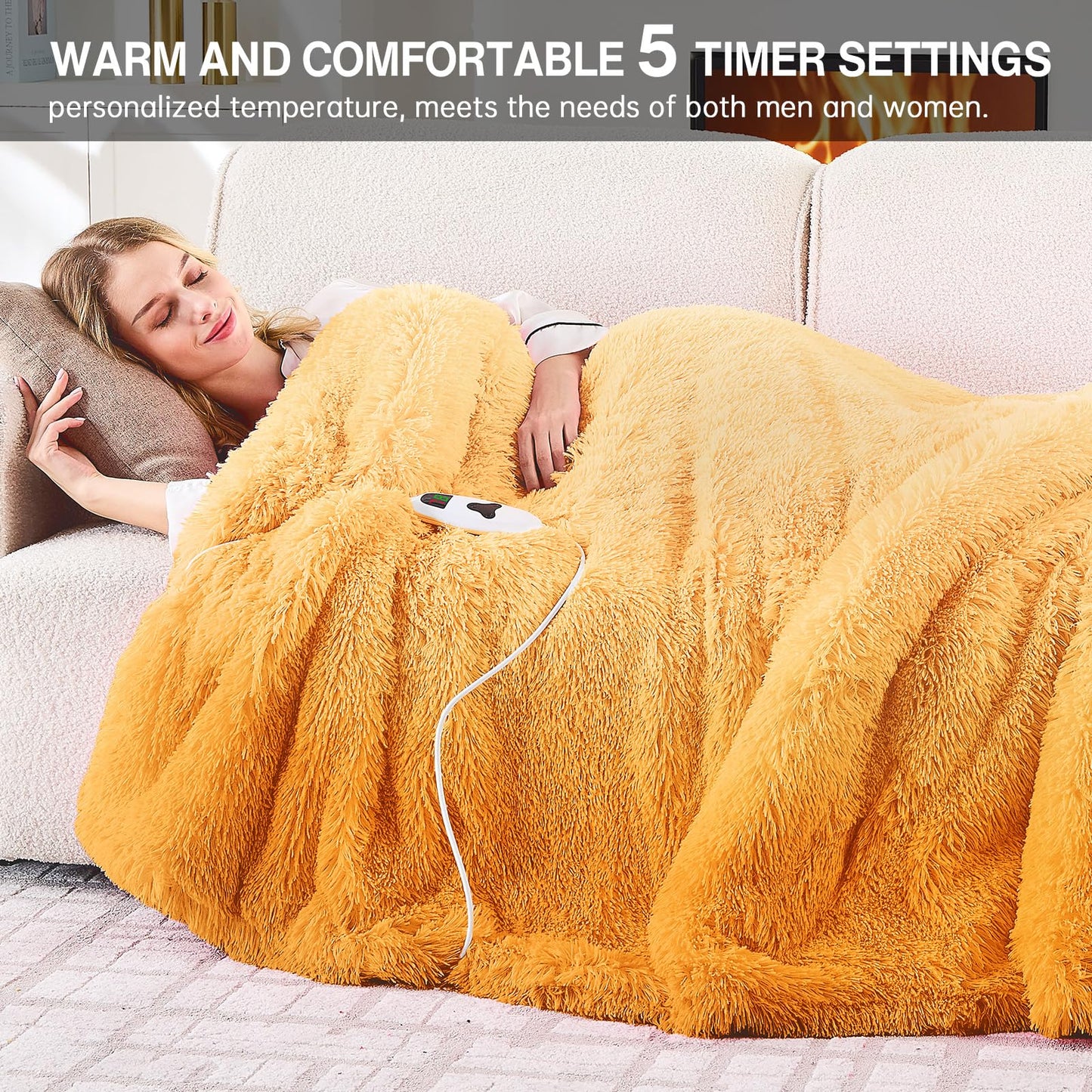 Heated Electric Blanket Throw,Warm Winter Birthday Gifts for Women Her Grandma-Faux Fur with Soft Sherpa,10 Heat Settings,5 Time Settings with Fast Heating, 50x60, Rainbow