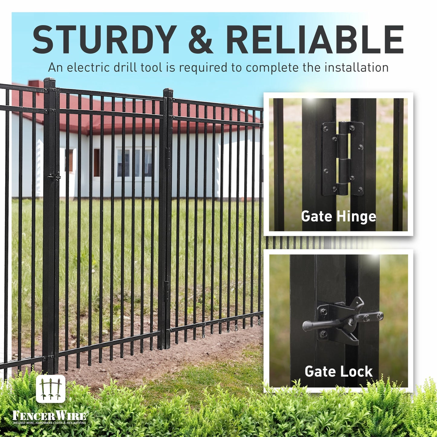 Fencer Wire Heavy Duty Arched Decorative Fence Gate, 4FT Height x 4FT Width Outdoor Fence Gate, Outdoor Anti-Rust Metal Steel Gate for Fencing Barrier, Garden Gate with Gate Lock