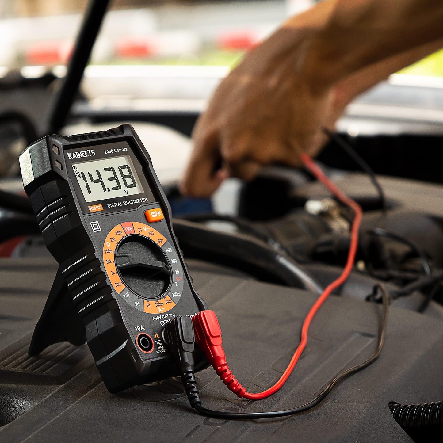 KAIWEETS Digital Multimeter with Case, DC AC Voltmeter, Ohm Volt Amp Test Meter and Continuity Test Diode Voltage Tester for Household Outlet, Automotive Battery Test (Anti-Burn with Double Fuses)