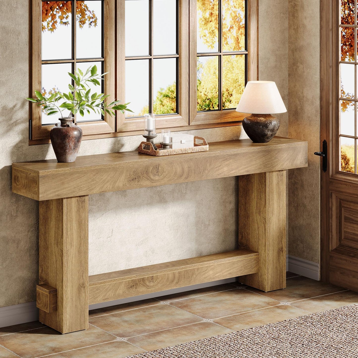 Tribesigns 70.9" Entryway Console Table, Extra Long Wooden Farmhouse Sofa Table Behind Couch, Modern Rustic Foyer Stand with Thick Legs for Hallway, Living Room, Wood Grain Finish