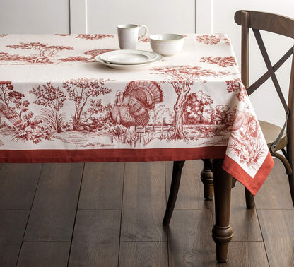 Maison d' Hermine Table Cloth Square Table 100% Cotton 60 x 60 Inches Fall Tablecloth Reusable Everyday Use for Thanksgiving Christmas Decorations Dining Farmhouse Party (Holy Jouy - Red)