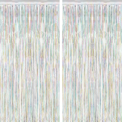 2 Pack Backdrop Curtains, 3.28 FT x 7.05 FT Laser Silver Fringe Curtains, Metallic Tinsel Foil Curtains Party Streamer, Photo Backdrop Party Decorations Bithday Photo Booth Props