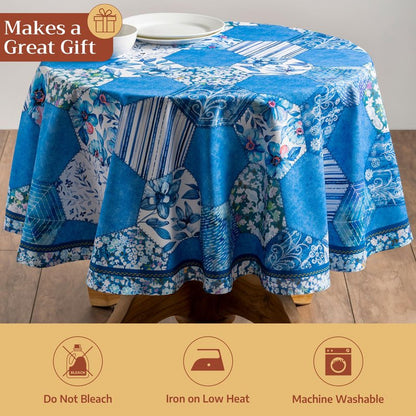 Maison d' Hermine Table Cloth Round Table 100% Cotton 69 Round Inches Tablecloth Reusable Decorative for Dining Kitchen Room Farmhouse Home Gifts for Mothers Day Spring Summer - Summer Blues