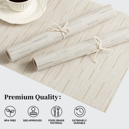 Leetaltree Pale Beige Placemats Set of 12 - Heat Resistant Non-Slip Place mats for Dining Table, Washable Durable PVC Vinyl Woven Table Mats（Pale Beige, 12）