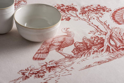 Maison d' Hermine Table Cloth Round Table 100% Cotton 63 Inches Fall Tablecloth Reusable Everyday Use for Thanksgiving Christmas Decorations Dining Farmhouse Party (Holy Jouy - Red)