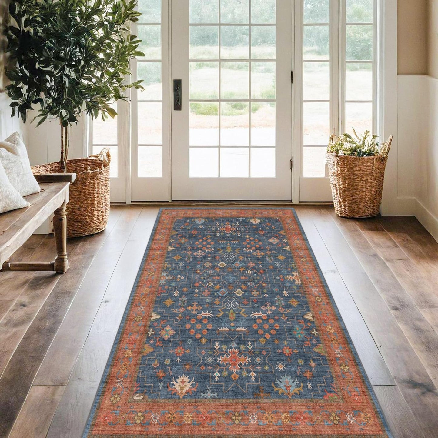 Skiennix Washable Kitchen Rugs - Stain Resistant Non-Slip Area Rug for Entryway | 3x6 Navy Blue