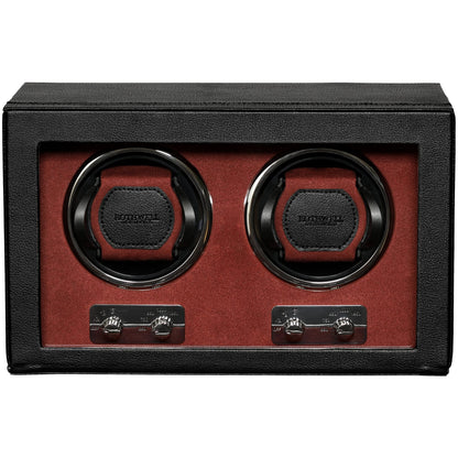 Gift Set 12 Slot Leather Watch Box with Valet Drawer & Matching Double Watch Winder - Luxury Case Display Organizer, Locking Mens Jewelry Watches Holder, Men's Storage Boxes Glass Top Black/Red