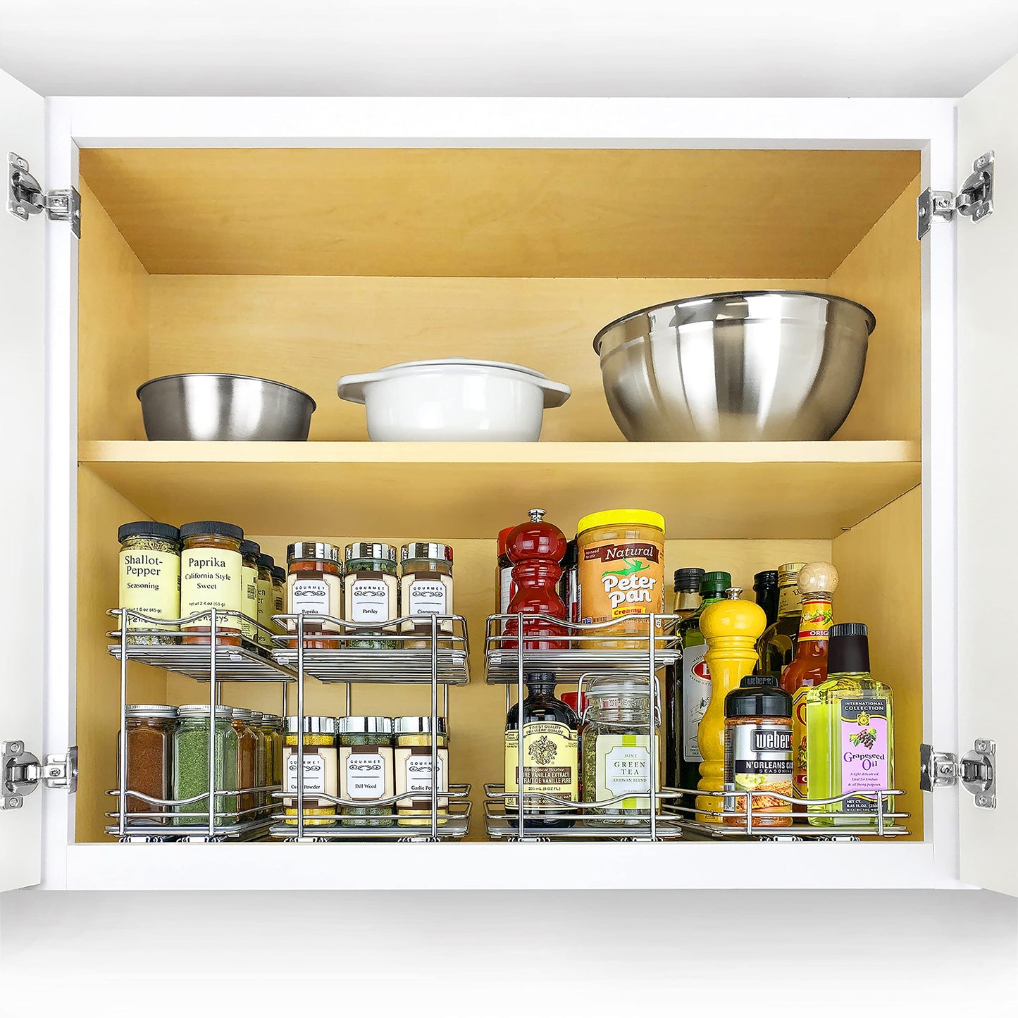 LYNK PROFESSIONAL® Pull Out Spice Rack Organizer for Inside Kitchen Cabinets - 4-1/4 inch Wide - Slide Out Drawer – Chrome Sliding Spice Cabinet Organization Shelf Racks - 2 Tier