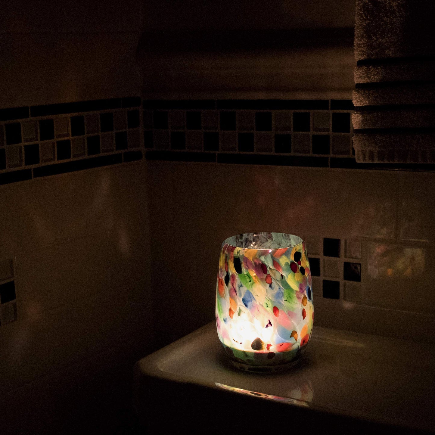 Totally Blown Glassworks Votive Candle Holder, Tea-Light, Handmade Blown Glass, Accent Vase, Centerpiece, Home Decor, Artist Dehanna Jones, Seattle, WA. (Teal MM Mt Rainier)