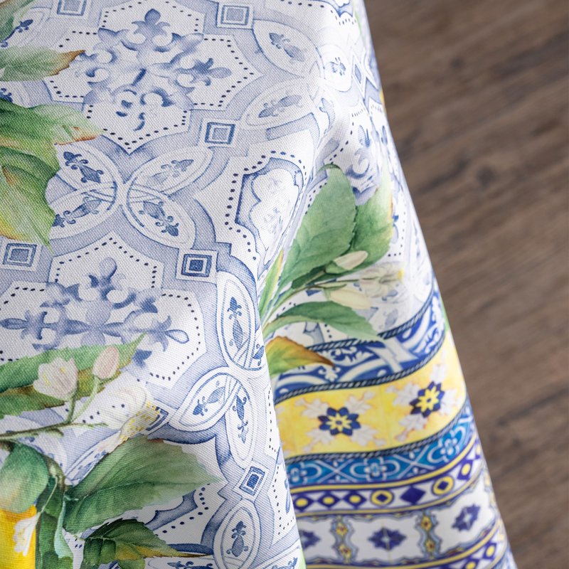 Maison d' Hermine Table Cloth Round Table 100% Cotton 69 Round Inches Tablecloth Reusable Decorative for Dining Kitchen Room Farmhouse Home Gifts for Mothers Day Spring Summer - Citrus