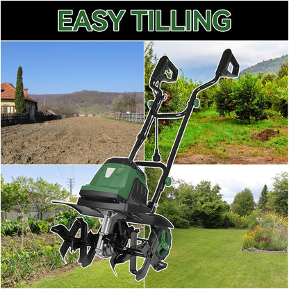 18-Inch Electric Tiller Cultivator, LAZYLAND 15A 380RPM Corded Rototiller with 9-Inch Tillling Depth, 6X4 Steel Tines for Garden/Lawn/Yard/Soil Aeration/Soil Cultivation