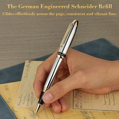 BEILUNER 315 Luxury Rollerball Pen, Stunning Silver Chrome with 24K Gold Finish, Luxury Grade Craftsmanship, Best Pen Gift Set for Men and Women, Graduation, Executive, Office, Fancy, Nice Pens